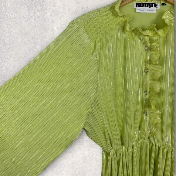 NEW Rotate Birger Christensen Sunny Lime Green Ivy Pleated Mini Dress Size 8 New - Picture 7 of 15